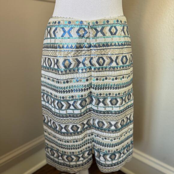Mark Zunino Sequined Aztec Skirt Blue & Gold Stretchy Pencil Skirt Size 6 -G0212 - Picture 3 of 5